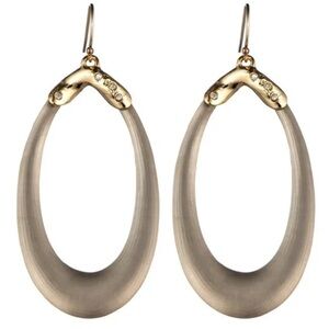 Alexis Bittar Gold and Taupe Oval Drop Earrings